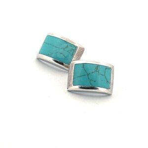 Vintage Sterling Silver Mexico Recon Turquoise Pierced Stud Earrings